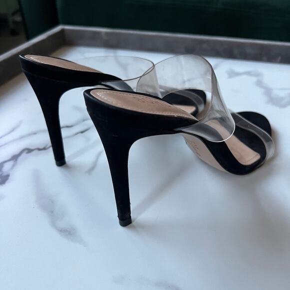 SCHUTZ Ariella Black Suede Clear Strap High Heel Sandals Size 8 - Picture 7 of 9